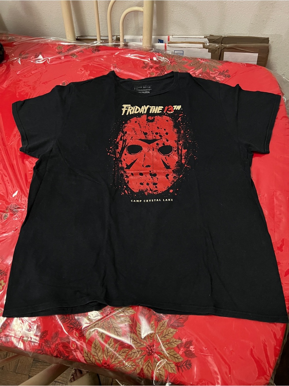 Friday the 13th Jason Voorhees Mask Camp Crystal Lake Men's Black T-Shirt Sz XL